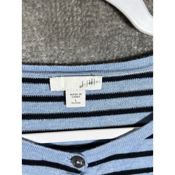 J Jill Cardigan Sweater Womens Size Large Petite Blue Striped Button Up - Picture 3 of 6
